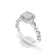 Load image into Gallery viewer, 6mm Round Moissanite Halo Twisted Shank Engagement Ring, Solitaire Moissanite Ring, Classic lace Victorian 14K White Gold Ring