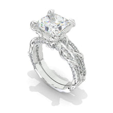 Load image into Gallery viewer, 2Ct Moissanite Engagement Ring Set, Solitaire Princess Cut Moissanite Engagement Ring, Floral Eternity Ring Set