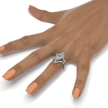 Load image into Gallery viewer, 14K Solid Gold Ring 3CT Kite Moissanite Halo Engagement Ring, Baguette Eternity Gold Ring Set
