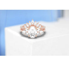 Load image into Gallery viewer, Oval Moissanite Engagement Ring Set, Vintage Unique White Gold Engagement Ring, Women Marquise Wedding Bridal Anniversary Set Gift