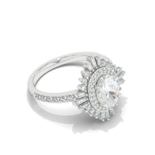 Load image into Gallery viewer, 14K Solid Gold Ring 2CT Oval Halo Moissanite Vintage Wedding Ring. Engagement Ring Anniversary Ring, Baguette Double Halo Ring