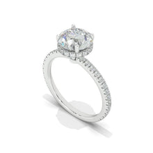 Load image into Gallery viewer, 2 Carat Round Moissanite Hidden Halo Engagement Ring, Four Prongs Moissanite Ring, Victorian 14K White Gold Ring