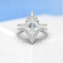 Load image into Gallery viewer, 14K Solid Gold Ring 3CT Kite Moissanite Halo Engagement Ring, Baguette Eternity Gold Ring Set