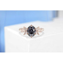 Load image into Gallery viewer, 2 Carat Dark Gray Grey Blue Oval Moissanite Engagement Ring, Vintage Marquise Cut Rose Gold Ring, 2ct Oval Rope Shank Ring 14k rose gold