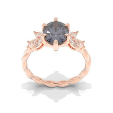 Load image into Gallery viewer, 2 Carat Dark Gray Grey Blue Oval Moissanite Engagement Ring, Vintage Marquise Cut Rose Gold Ring, 2ct Oval Rope Shank Ring 14k rose gold