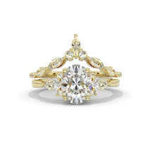 Load image into Gallery viewer, Oval Moissanite Engagement Ring Set, Vintage Unique White Gold Engagement Ring, Women Marquise Wedding Bridal Anniversary Set Gift