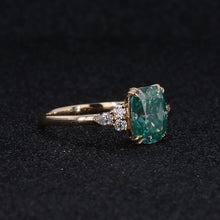 Load image into Gallery viewer, 2.5Ct Cushion Green Moissanite Vintage Engagement Ring, Cushion Moissanite Engagement Ring, Marquise Side Accents Stones 14K Rose Gold Ring