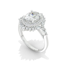 Load image into Gallery viewer, 2Ct Oval Moissanite Double Halo Engagement Ring, Oval Shape Moissanite Engagement Ring, Marquee Side Accents Stones 14K White Gold