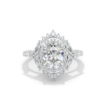 Load image into Gallery viewer, 2Ct Oval Moissanite Double Halo Engagement Ring, Oval Shape Moissanite Engagement Ring, Marquee Side Accents Stones 14K White Gold