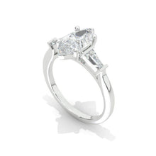 Load image into Gallery viewer, 14K Solid Gold Ring 12x6mm Marquise Moissanite Vintage Wedding Ring. Engagement Ring Anniversary Ring, Baguette Side Stones Ring