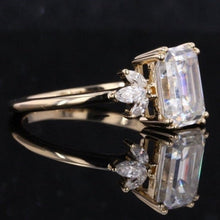 Load image into Gallery viewer, 3Ct Moissanite Engagement Ring, Solitaire Emerald Radiant Cut Moissanite Engagement Ring, Moissanite Marquise Side Stones Engagement Ring