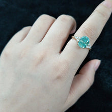 Load image into Gallery viewer, 2.5Ct Cushion Green Moissanite Vintage Engagement Ring, Cushion Moissanite Engagement Ring, Marquise Side Accents Stones 14K Rose Gold Ring