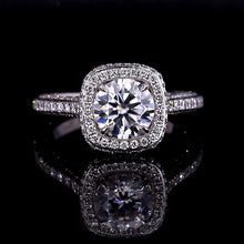 Load image into Gallery viewer, 2 Carat Round Moissanite Halo Engagement Ring, Four Prongs Moissanite Ring, Victorian Vintage 14K White Gold Ring