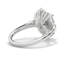 Load image into Gallery viewer, 2Ct Oval Moissanite Double Halo Engagement Ring, Oval Shape Moissanite Engagement Ring, Marquee Side Accents Stones 14K White Gold