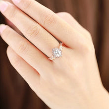 Load image into Gallery viewer, Vintage Oval Shaped Moissanite Engagement Ring 14K Flower Rose Gold Ring Set for Women. Vintage Oval Halo Gold Ring Set