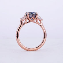 Load image into Gallery viewer, 14K Solid Gold Ring. 3CT Oval Dark Gray Blue Moissanite Wedding Ring. Three Stone Moissanite Engagement Ring .Anniversary Ring. Promise Ring