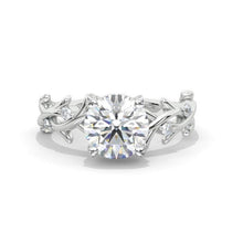 Load image into Gallery viewer, 2ct DEF Moissanite engagement ring rose gold round shaped ring Vintage art deco ring unique bridal ring anniversary leaf promise ring