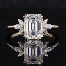 Load image into Gallery viewer, 3Ct Moissanite Engagement Ring, Solitaire Emerald Radiant Cut Moissanite Engagement Ring, Moissanite Marquise Side Stones Engagement Ring