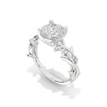 Load image into Gallery viewer, 2ct DEF Moissanite engagement ring rose gold round shaped ring Vintage art deco ring unique bridal ring anniversary leaf promise ring
