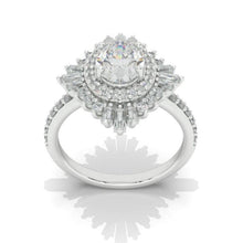 Load image into Gallery viewer, 14K Solid Gold Ring 1.5CT Oval Halo Moissanite Vintage Wedding Ring. Engagement Ring Anniversary Ring, Baguette Double Halo Ring