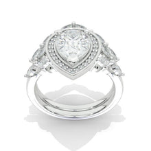 Load image into Gallery viewer, 2CT Pear shape Moissanite engagement ring set, White gold, halo vintage moissanite band, V band Vintage anniversary ring set