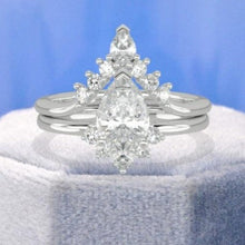 Load image into Gallery viewer, 14K Solid Gold Ring 2CT Pear Moissanite Wedding Ring Moissanite Double Halo Engagement Ring Anniversary Promise Eternity Gold Ring Set