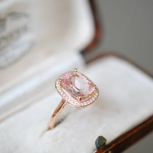Load image into Gallery viewer, 2 Carat Morganite Ring, Morganite Engagement Ring, Rose Gold Morganite Ring, Elongated Cushion Cut Engagement Ring, Halo Morganite Ring
