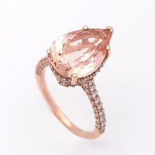 Load image into Gallery viewer, 5Ct Pear Morganite Engagement Ring, Solitaire Pear Cut Morganite Engagement Ring, Pear Accents Stones, Hidden Halo Ring
