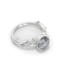 Load image into Gallery viewer, 2ct Grey blue Moissanite engagement ring rose gold round shaped ring Vintage art deco ring unique bridal ring anniversary leaf promise ring