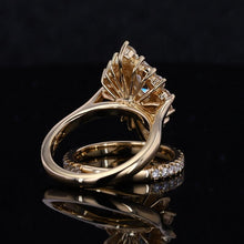 Load image into Gallery viewer, 14K Solid Gold Ring 8x4mm Marquise Double Halo Moissanite Vintage Wedding Ring. Engagement Ring Anniversary Ring, Pear Side Stones Ring set