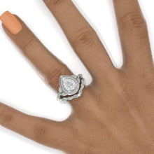 Load image into Gallery viewer, 2CT Pear shape Moissanite engagement ring set, White gold, halo vintage moissanite band, V band Vintage anniversary ring set