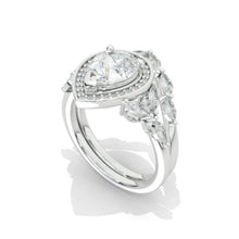 Load image into Gallery viewer, 2CT Pear shape Moissanite engagement ring set, White gold, halo vintage moissanite band, V band Vintage anniversary ring set