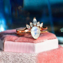 Load image into Gallery viewer, Pear shaped Moonstone engagement ring set vintage Bridal set white gold Solid 14K Marquise Moissanite Anniversary Gift for her