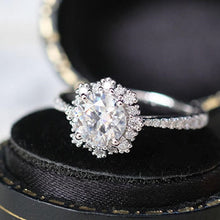 Load image into Gallery viewer, Snowflake Moissanite Ring/1.0ct Round Cut Moissanite Halo Ring/Solid 14K White Gold Ring/Art Deco Engagement Ring / Wedding Ring Women