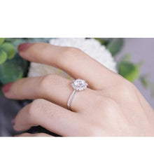 Load image into Gallery viewer, Snowflake Moissanite Ring/1.0ct Round Cut Moissanite Halo Ring/Solid 14K White Gold Ring/Art Deco Engagement Ring / Wedding Ring Women