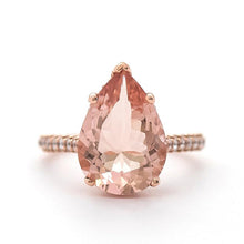 Load image into Gallery viewer, 5Ct Pear Morganite Engagement Ring, Solitaire Pear Cut Morganite Engagement Ring, Pear Accents Stones, Hidden Halo Ring