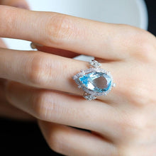 Load image into Gallery viewer, 5Ct Pear cut Halo Aquamarine ring, Aquamarine solitaire ring, natural aquamarine ring, genuine aquamarine teardrop cut vintage ring