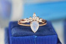 Load image into Gallery viewer, Natural Moonstone Ring Set, 2ct Pear Cut Moonstone Ring Set, Rose Gold Ring Unique Curved Marquise Cut Ring