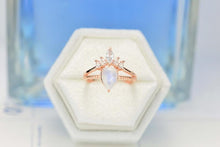 Load image into Gallery viewer, Rose Gold Plated Silver Dainty Natural Moonstone Ring, 2ct Pear Cut Moonstone Ring, Rose Gold Ring Unique Curved Marquise Cut RingRose Gold Plated Silver Dainty Natural Moonstone Ring, 2ct Pear Cut Moonstone Ring, Rose Gold Ring Unique Curved Marquise Cut Ring