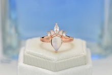 Load image into Gallery viewer, Rose Gold Plated Silver Dainty Natural Moonstone Ring, 2ct Pear Cut Moonstone Ring, Rose Gold Ring Unique Curved Marquise Cut Ring