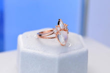 Load image into Gallery viewer, Rose Gold Plated Silver Dainty Natural Moonstone Ring, 2ct Pear Cut Moonstone Ring, Rose Gold Ring Unique Curved Marquise Cut Ring