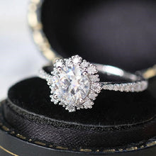 Load image into Gallery viewer, Snowflake Moissanite Ring/1.0ct Round Cut Moissanite Halo Ring/Solid 14K White Gold Ring/Art Deco Engagement Ring / Wedding Ring Women