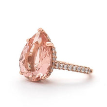 Load image into Gallery viewer, 5Ct Pear Morganite Engagement Ring, Solitaire Pear Cut Morganite Engagement Ring, Pear Accents Stones, Hidden Halo Ring