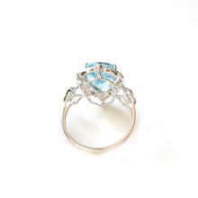 Load image into Gallery viewer, 5Ct Pear cut Halo Aquamarine ring, Aquamarine solitaire ring, natural aquamarine ring, genuine aquamarine teardrop cut vintage ring