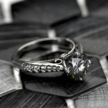 Load image into Gallery viewer, 2 Carat Dark Gray Grey Moissanite Engagement 14K White Gold Ring Classic Customized Design Your Own Ring
