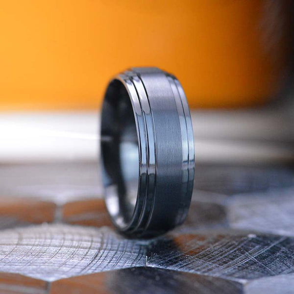 Black Titanium Brushed Double Ridged Band