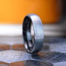 Load image into Gallery viewer, Pure Black Tungsten Ring Brushed Silver Finish Wedding Band
