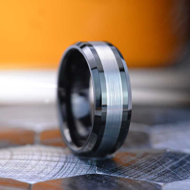 Black and Silver Tungsten Carbide Ring