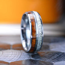 Load image into Gallery viewer, Meteorite and Koa Wood Tungsten Carbide Ring
