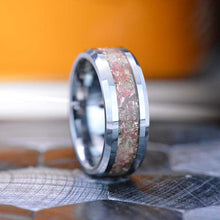Load image into Gallery viewer, Genuine Crushed Raw Pink Quartz and White Sapphire Men's Tungsten Ring
